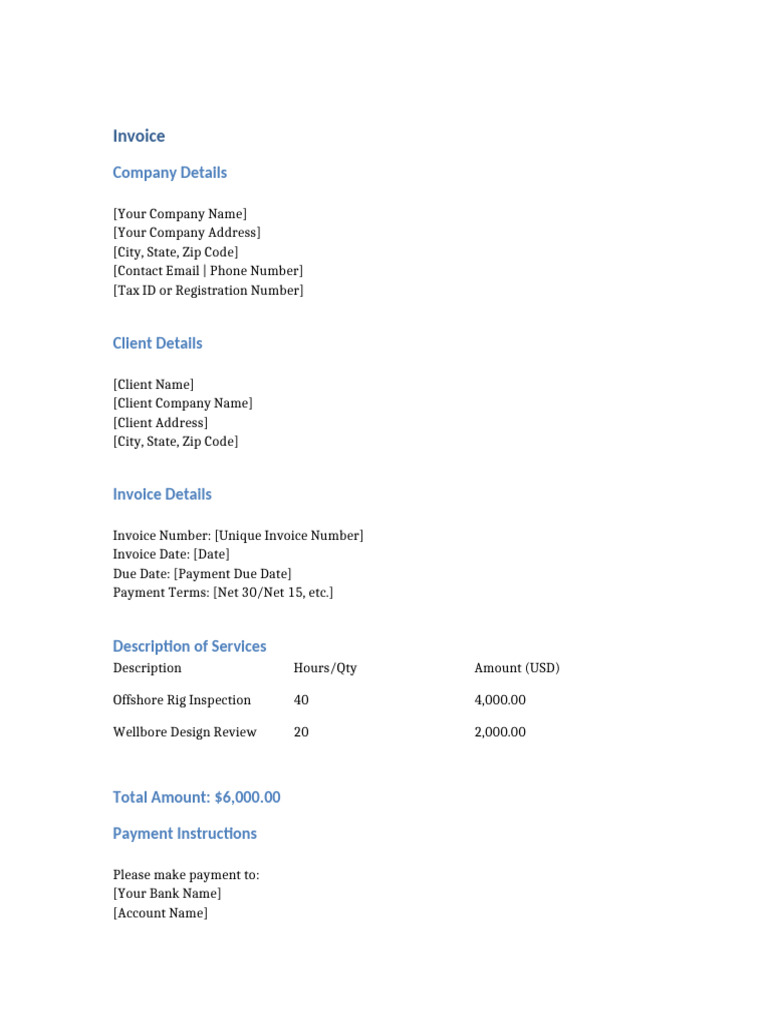 Offshore Rig Invoice Template | PDF