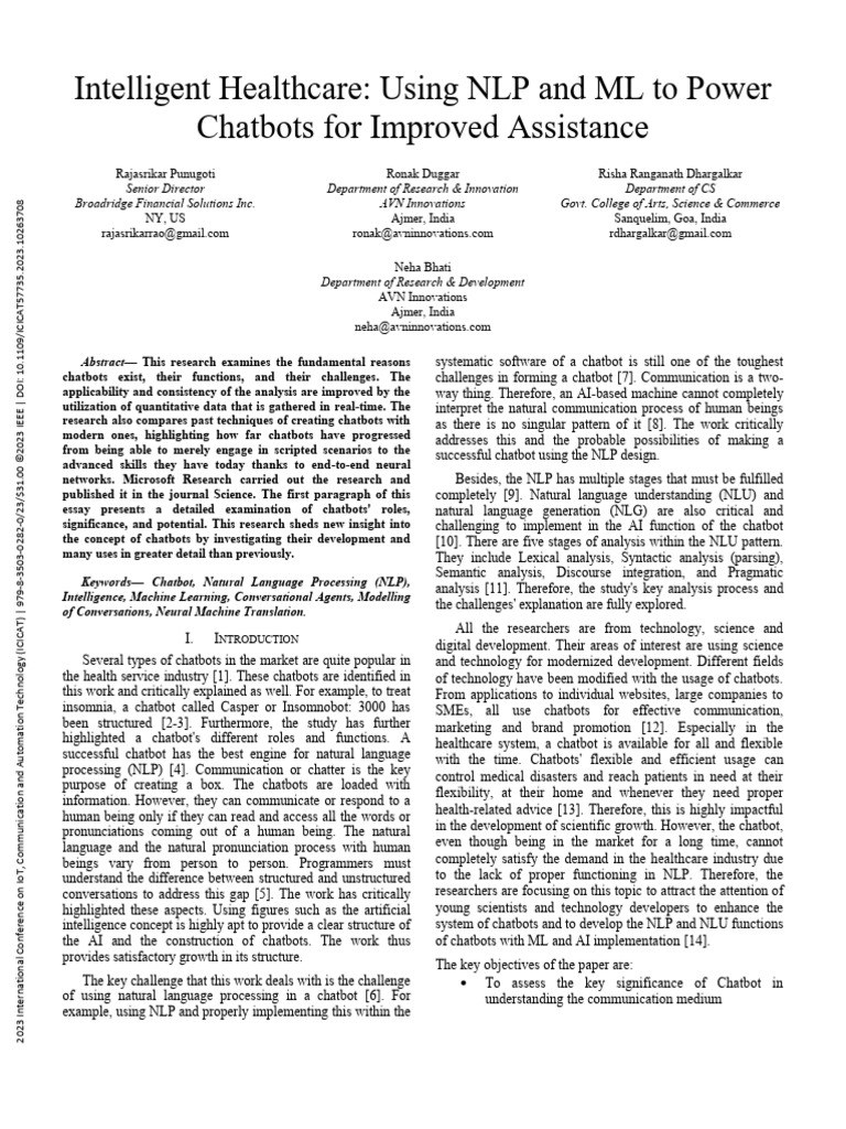 NLP and ML-Enhanced Healthcare Chatbots | PDF | Machine Learning ...