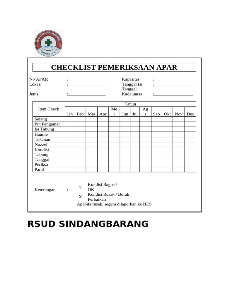 Checklist Pemeriksaan APAR Bulanan | PDF