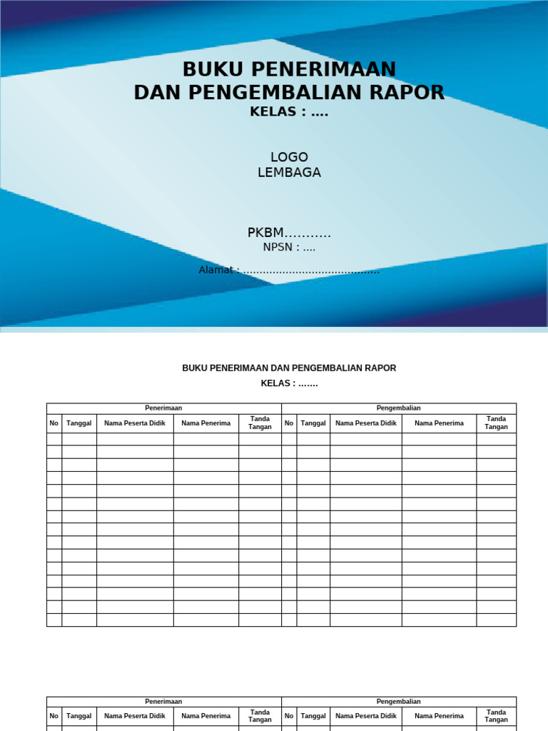 Buku Penerimaan dan Pengembalian Raport | PDF
