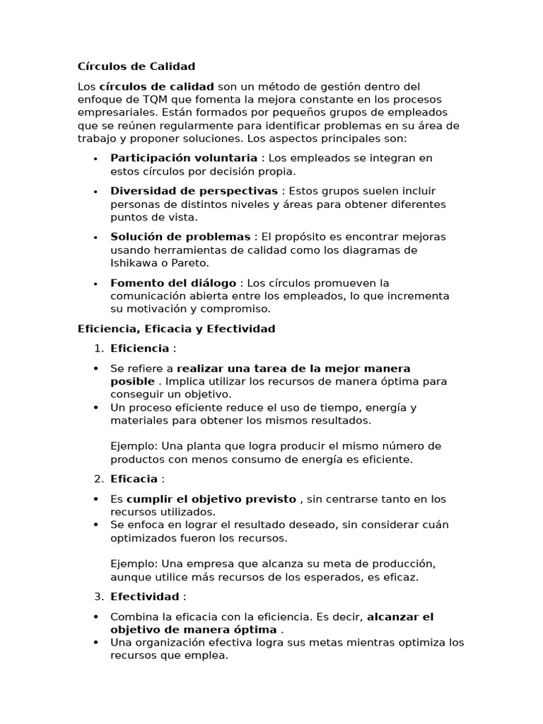 Círculos de Calidad en TQM: Mejora Continua | PDF