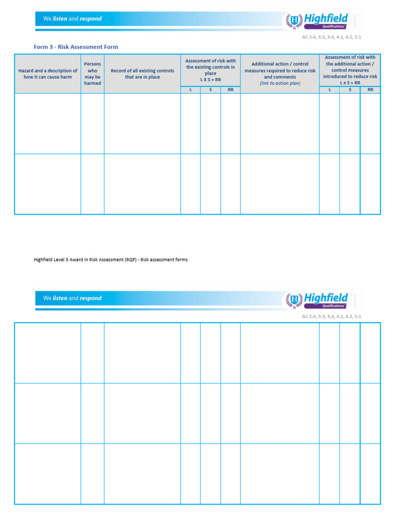 Risk Assessment Form Template | PDF