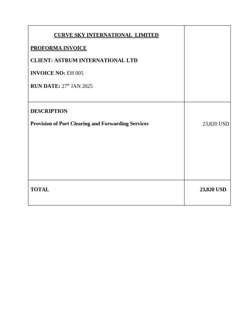 Proforma Invoice for Port Services | PDF