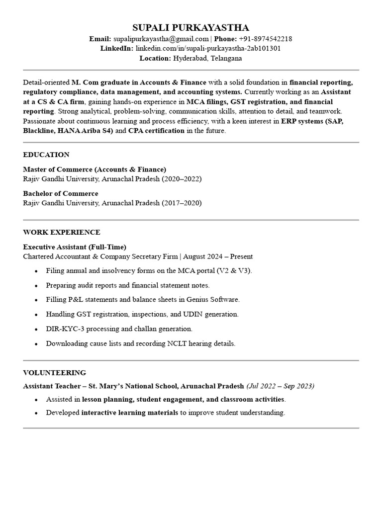 Supali Purkayastha: Finance Professional | PDF | Accounting | Business