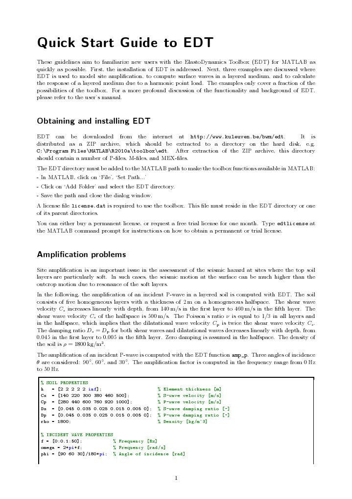 EDT Quick Start Guide for MATLAB | PDF | Teaching Methods & Materials ...