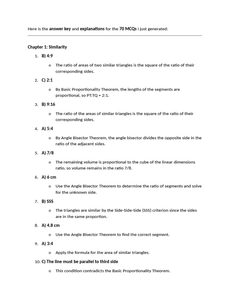 Here Is The Answer Key and Explanations For The 70 MCQs I Just ...