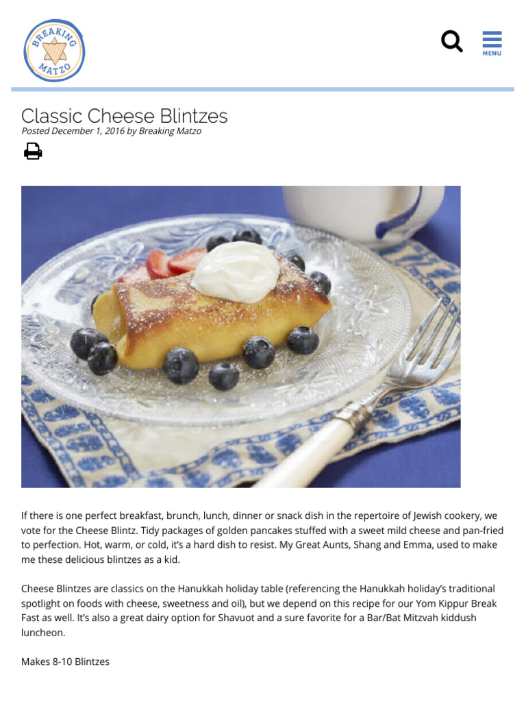 Classic Cheese Blintzes - Breaking Matzo | PDF | Batter (Cooking) | Pancake