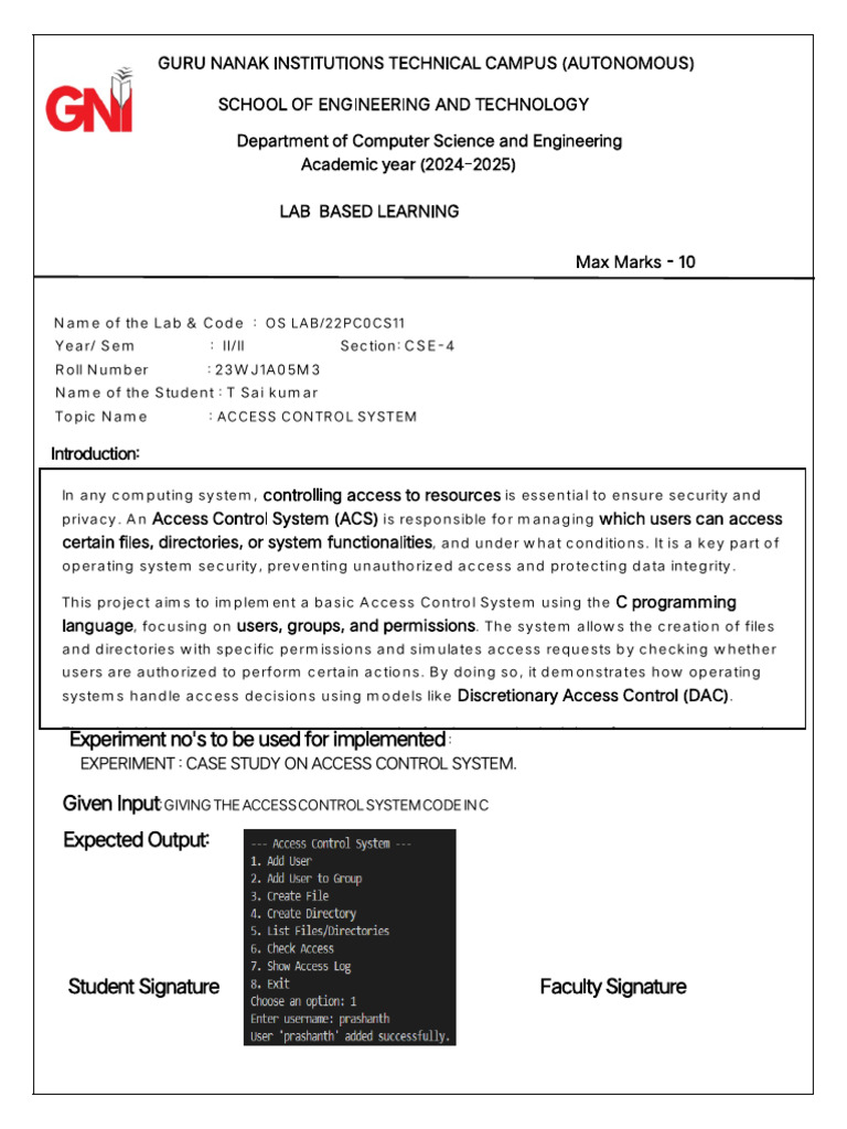 Access Control System Lab Project | PDF