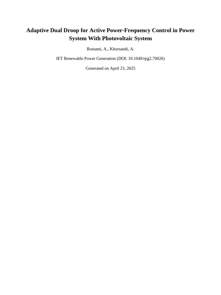 Adaptive Dual Droop for PV Frequency Control | PDF | Photovoltaics ...