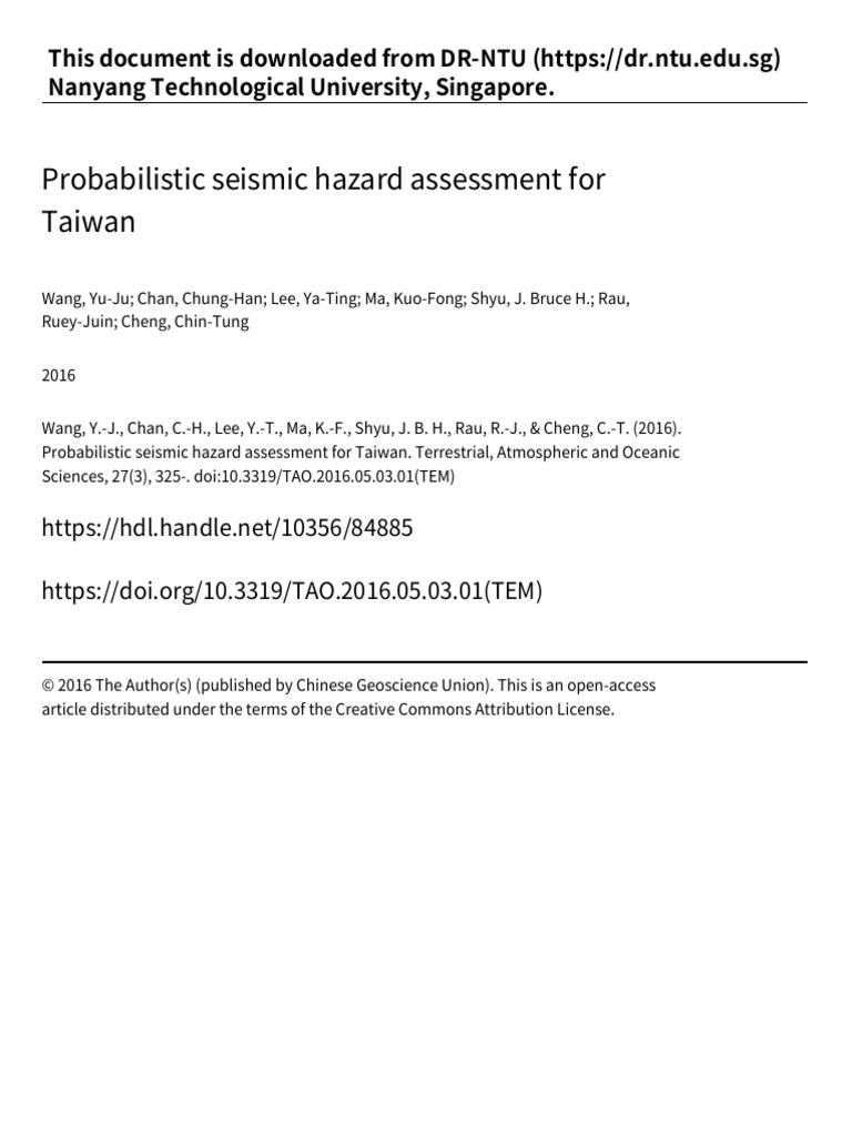 Seismic Hazard Assessment for Taiwan | PDF | Earthquakes | Moment ...