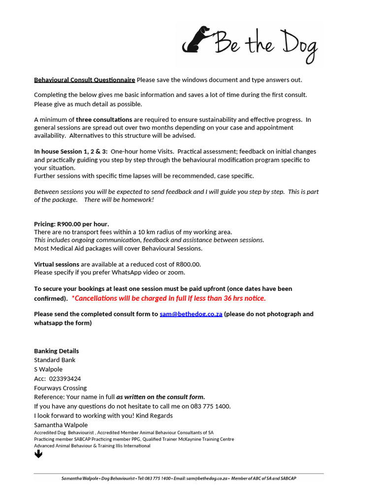 Consult Questionnaire 2022 Colleen Pilkington | PDF | Dogs | Jack ...
