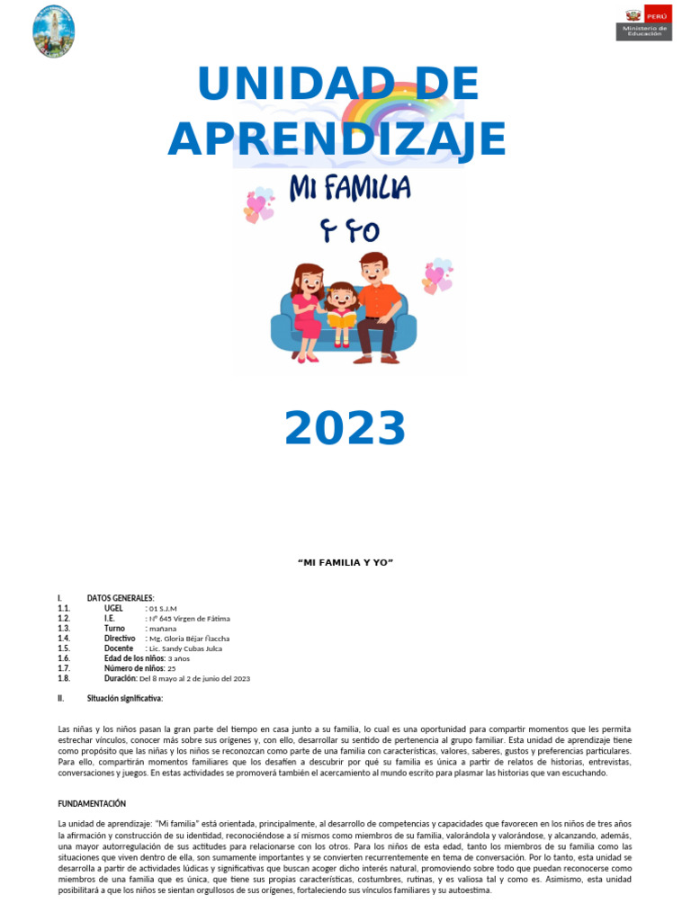 Unidad 2 Mi Familia y Yo-1-2 | PDF | Amor | Aprendizaje