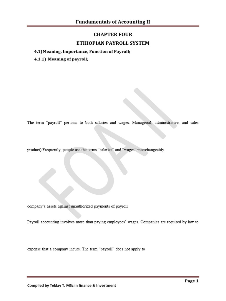 FoA II CH 4 Ethio Payroll | PDF | Payroll | Payroll Tax