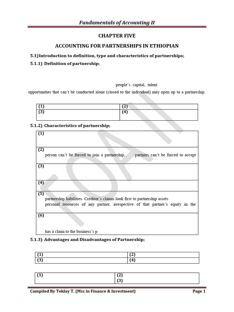 Accounting for Partnerships in Ethiopia | PDF | Debits And Credits ...