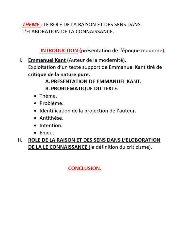 Raison et sens dans la connaissance selon Kant | PDF | Critique de la ...