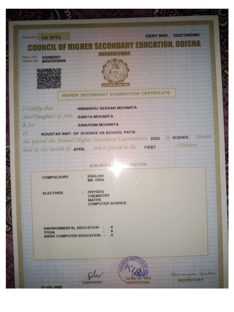 +2 Certificate | PDF