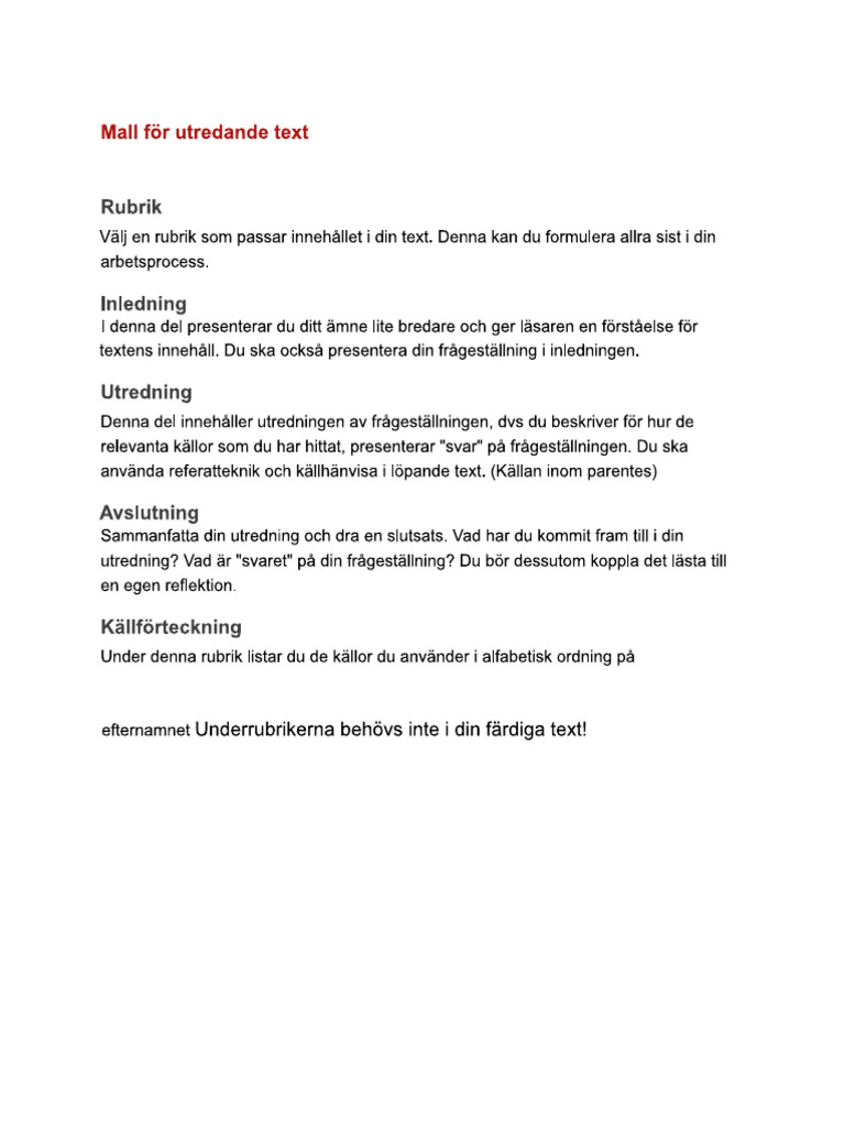 Mall För Utredande Text | PDF