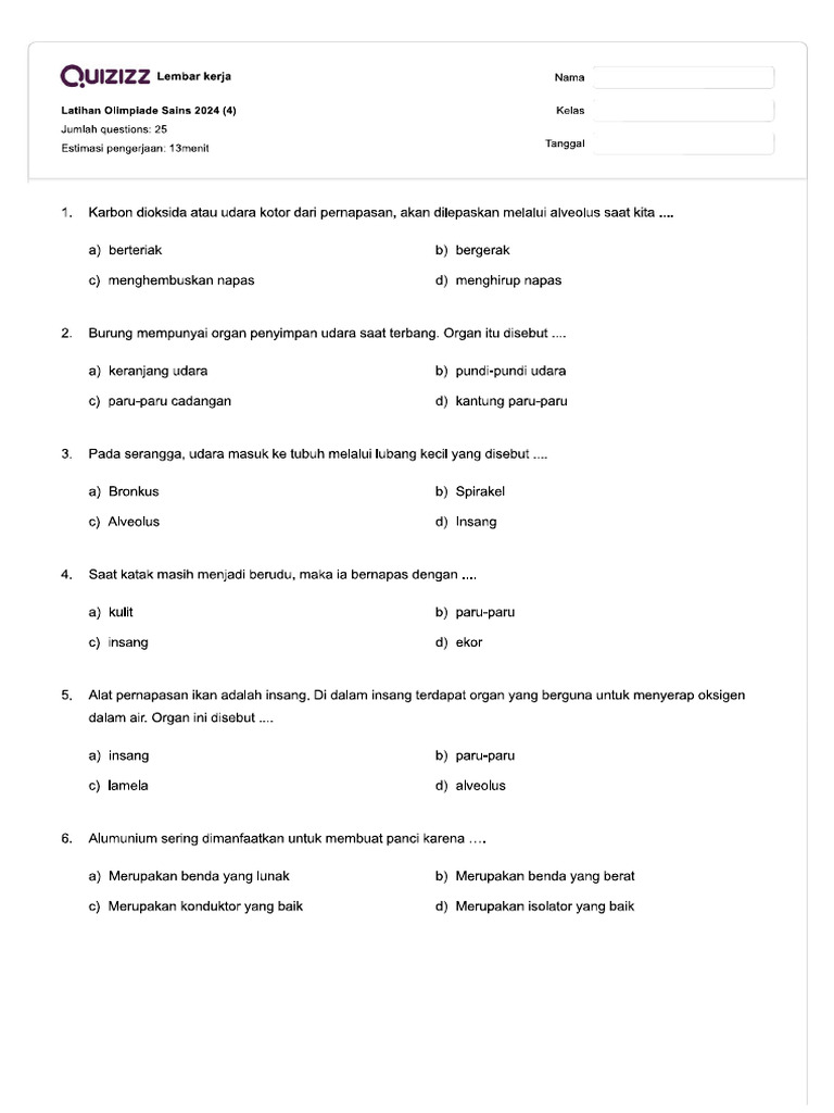 Latihan Olimpiade Sains 2024 4 Pdf