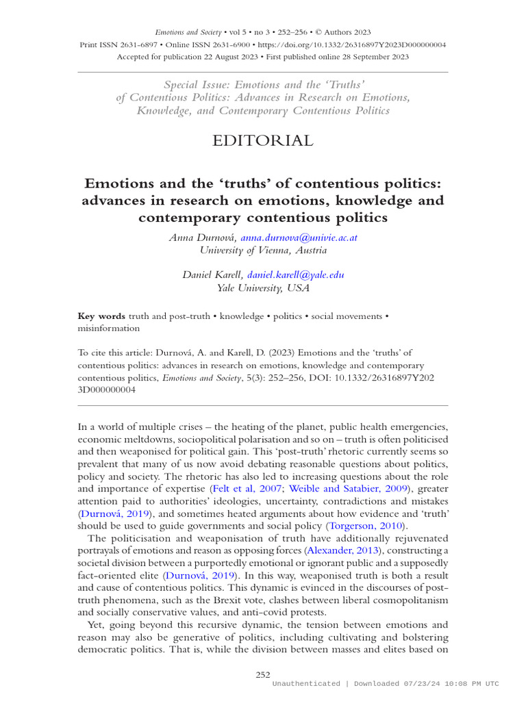 Emotions in Contentious Politics Analysis | PDF | Emotions | Knowledge