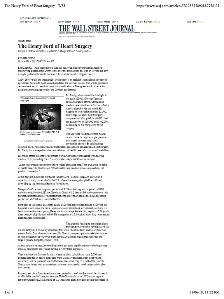The Henry Ford of Heart Surgery - WSJ | PDF | Hospital | Cardiac Surgery