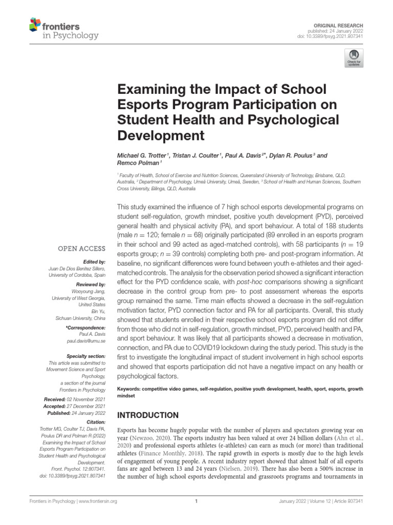 Examining The Impact of School Esports Program Par | PDF | Adolescence ...