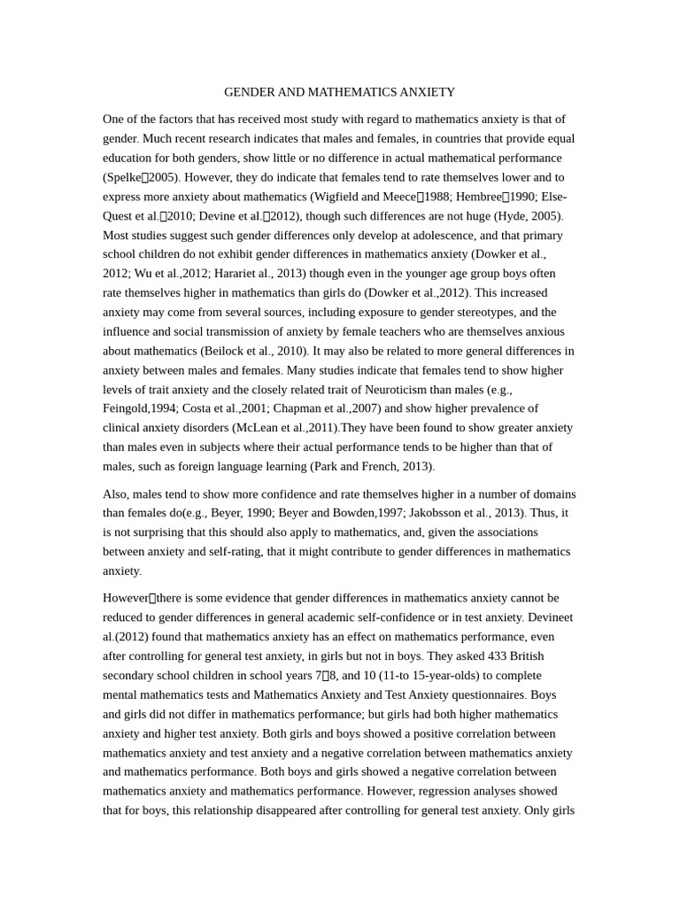 Gender Differences in Math Anxiety | PDF | Stereotypes | Anxiety