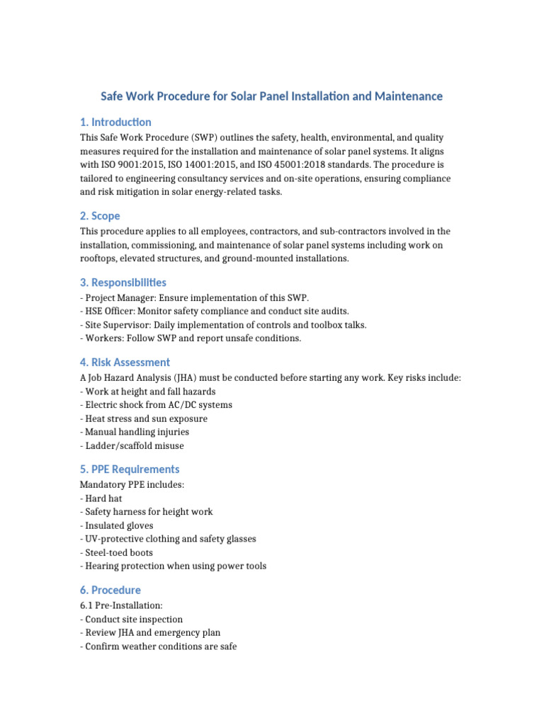 Solar Panel Installation Safety Procedures | PDF | Personal Protective ...