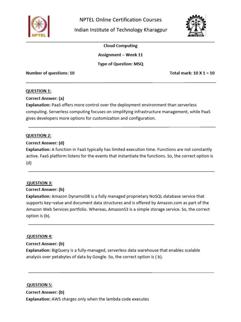 Cloud Computing Assignment Week 11 | PDF