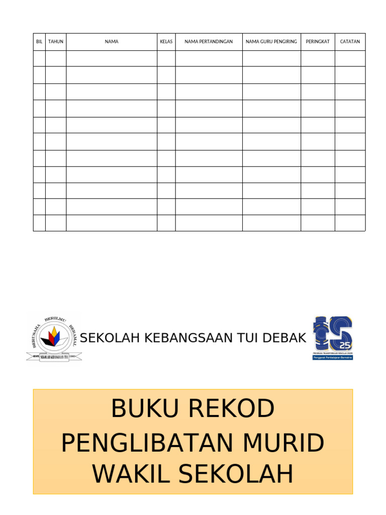 Buku Rekod Penglibatan Murid Wakil Sekolah | PDF