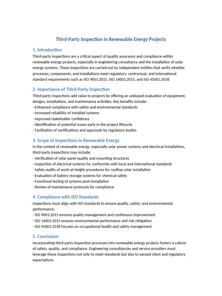 Third-Party Inspections in Renewable Energy | PDF