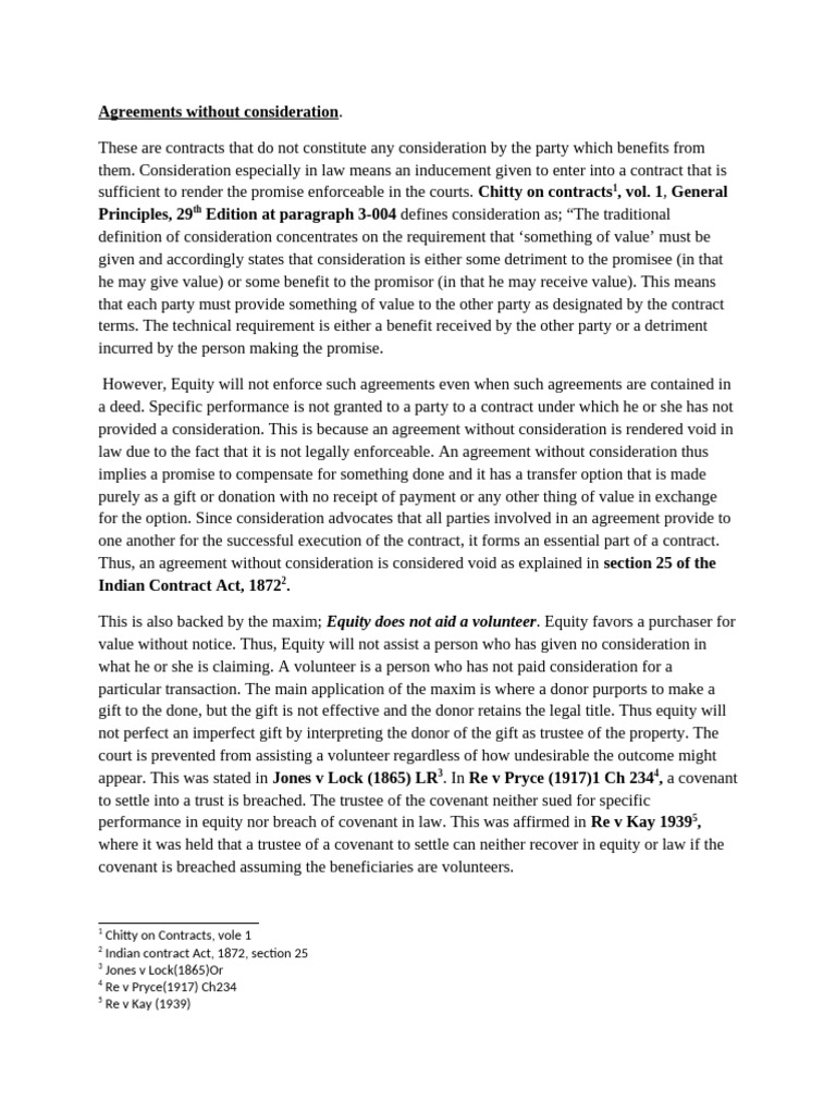 Agreements Without Consideration Explained | PDF | Consideration ...