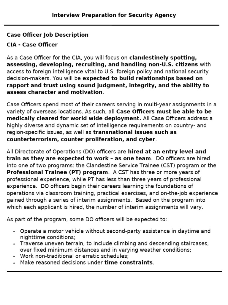CIA Case Officer Interview Guide | PDF | Central Intelligence Agency ...