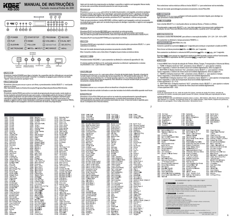 Manual do Teclado Kobe KB-300 | PDF | Som