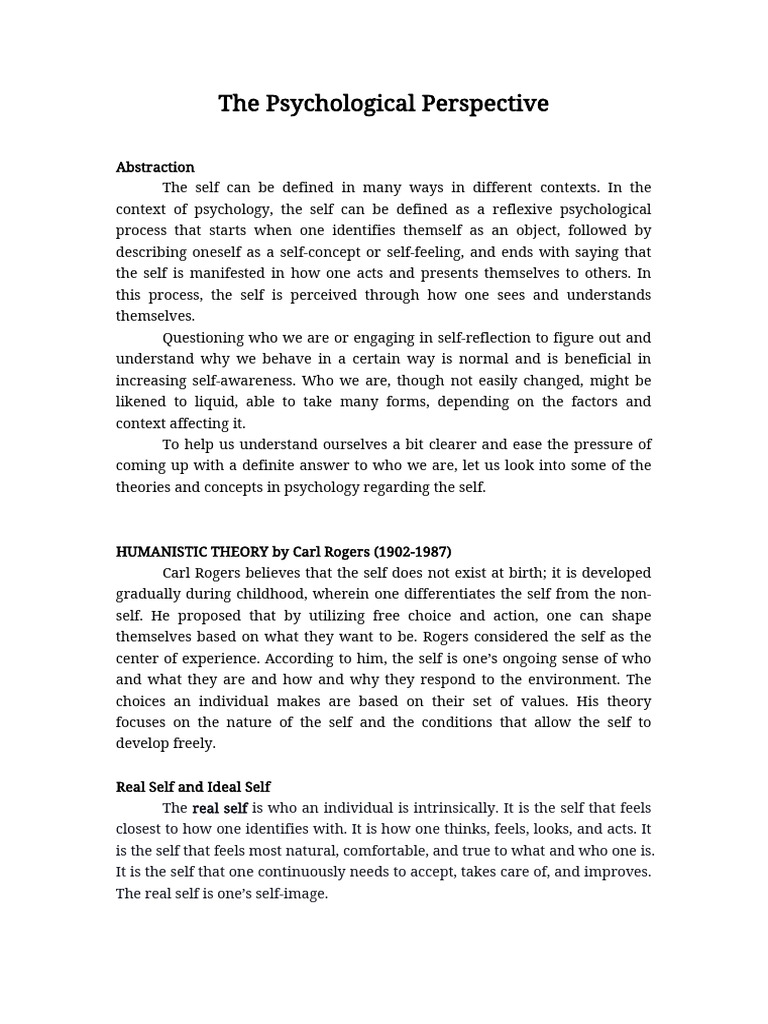 The Psychological Perspective | PDF | Self Concept | Self Esteem