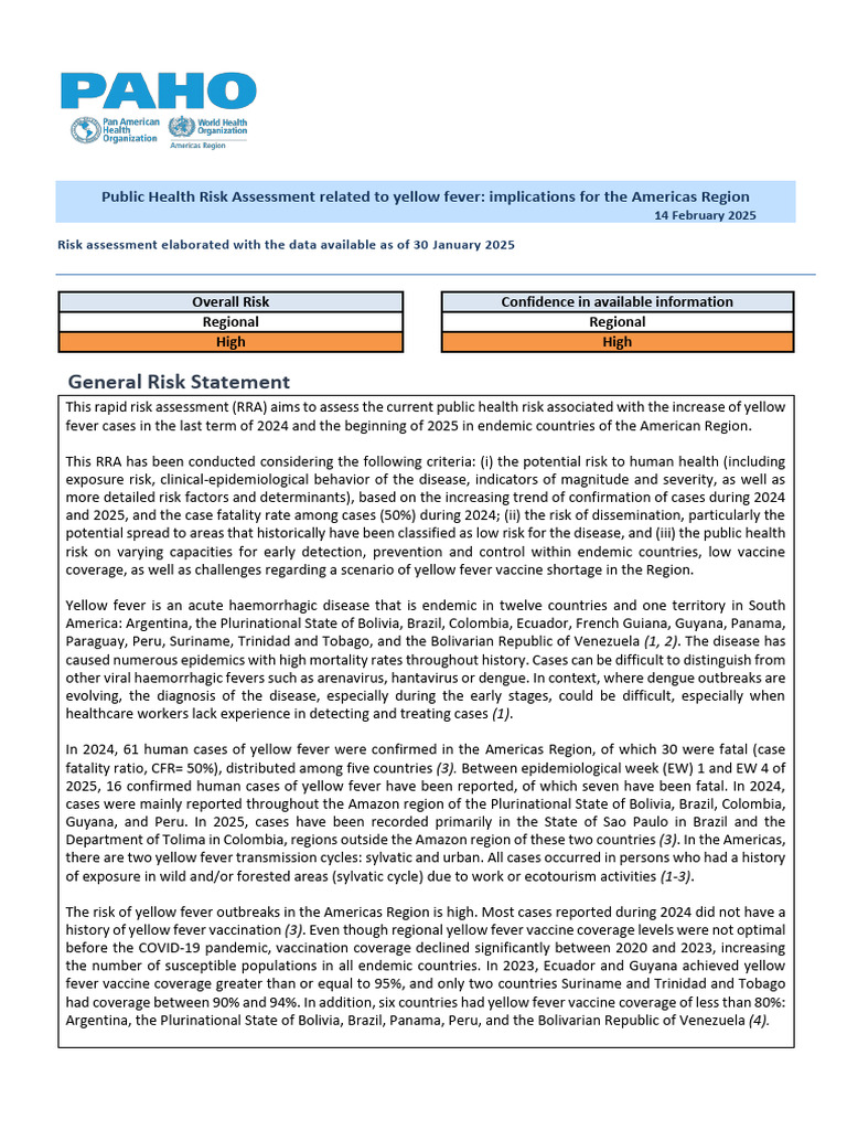 2025 Feb 14 Phe Risk Assessment Yellow Fever Final | PDF | Yellow Fever ...