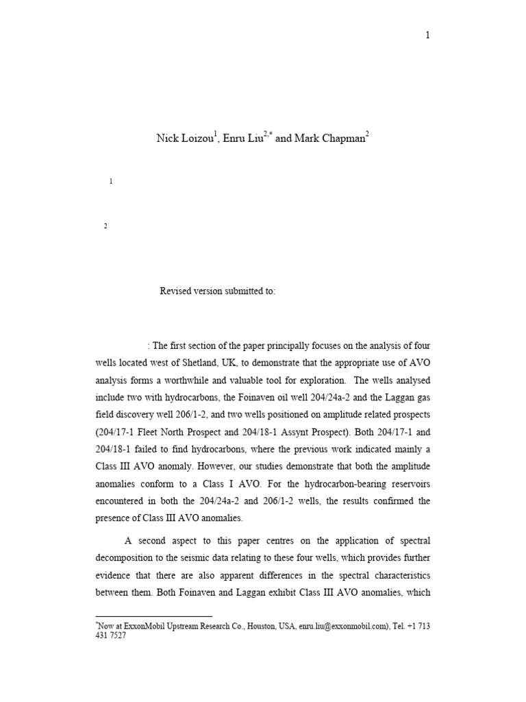 AVO Analyses and Spectral Decomposition of Seismic Data | PDF ...