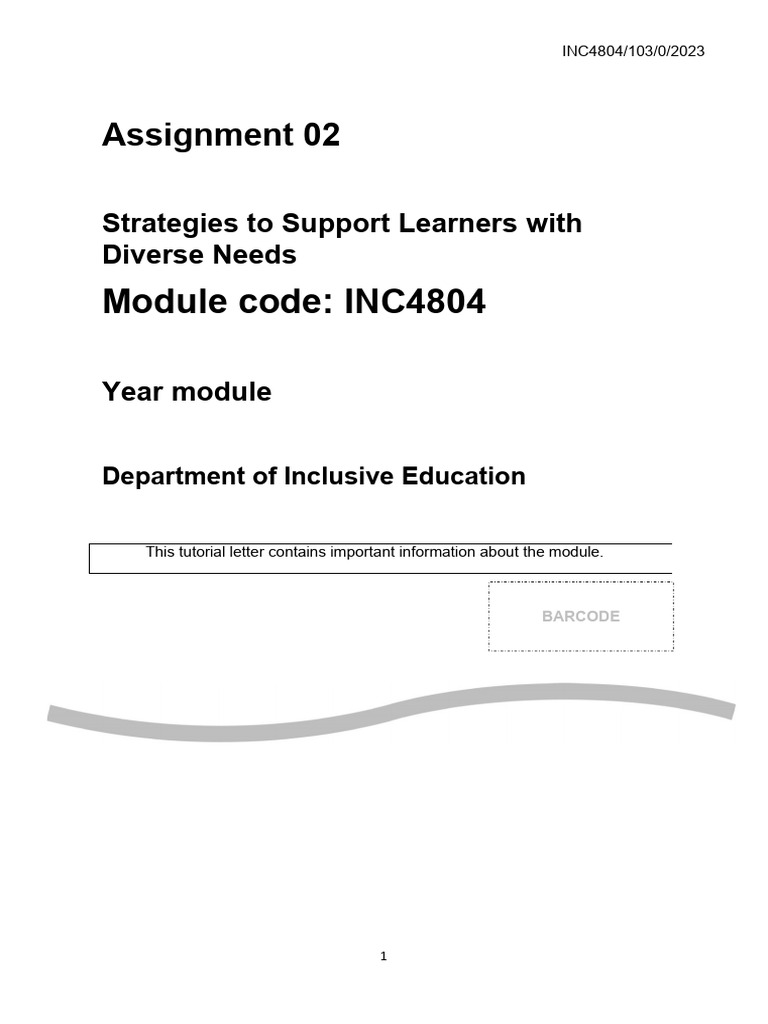 Assignment 02: Diverse Learner Support | PDF | Learning | Inclusion ...