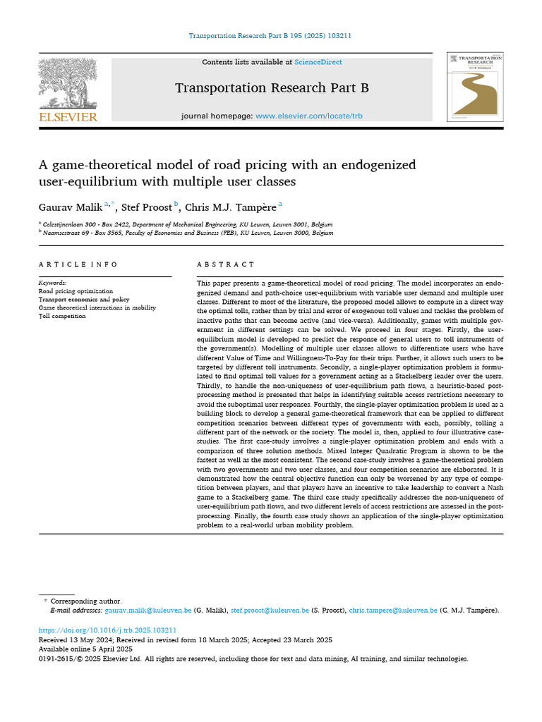 1 s2.0 S0191261525000608 Main | PDF | Mathematical Optimization | Game ...