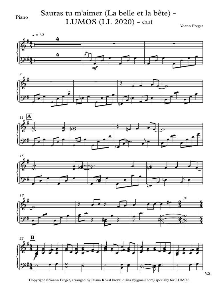 Sauras Tu Maimer La Belle Et La Bête LUMOS LL Cut Piano2 | PDF