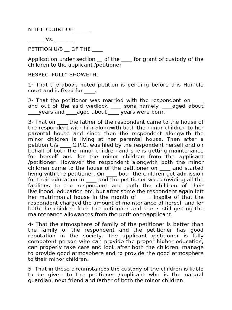 Custody Petition for Minor Children | PDF