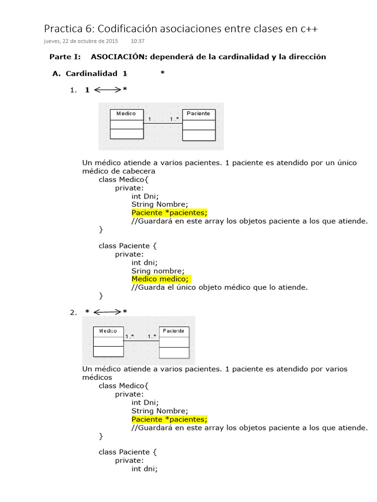 Practica 6 Codificación Asociaciones Entre Clases en C++ | PDF | C ...