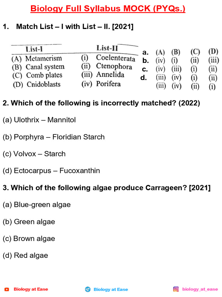 Biology Exam Questions and Answers | PDF | Endocrine System | Mitosis
