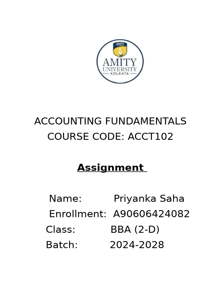 Accounting Fundamentals Course Code: Acct102: Assignment | PDF