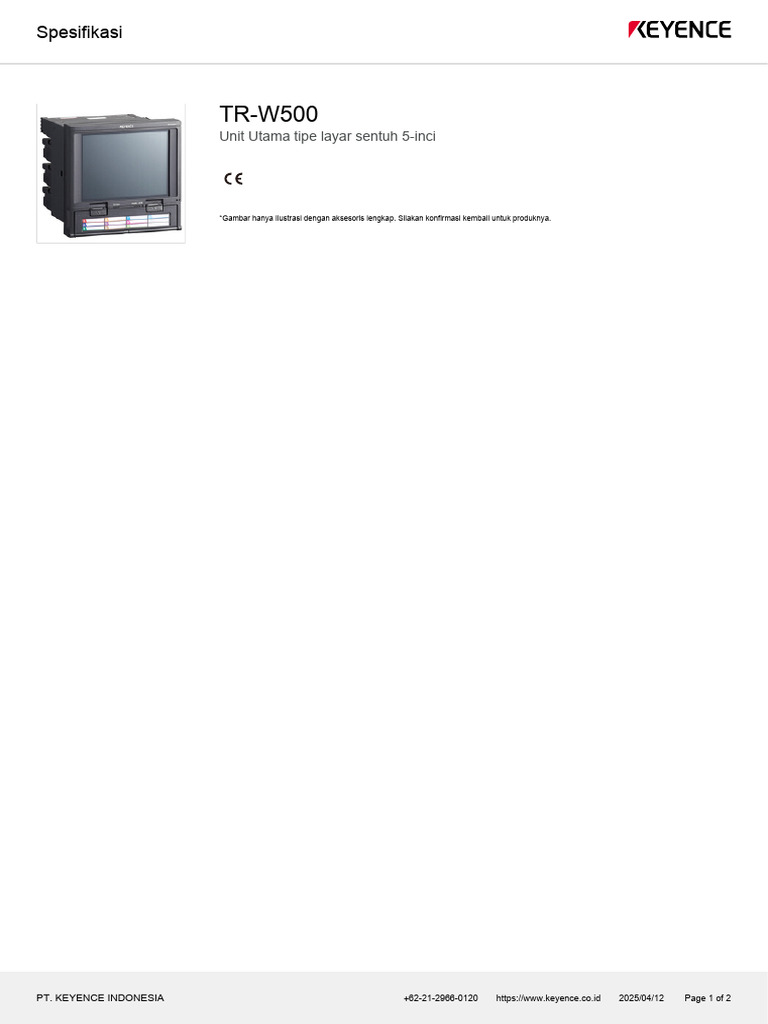 Spesifikasi Keyence TR-W500 | PDF