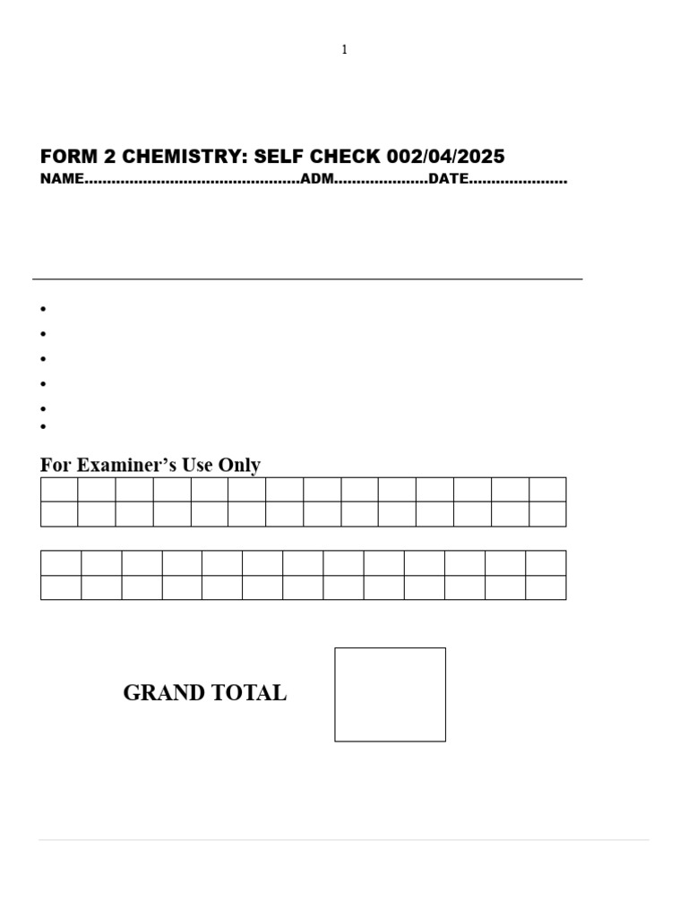 Chem Form 2 SELF CHECK 2 APRIL 2025 | PDF | Chemical Elements | Isotope