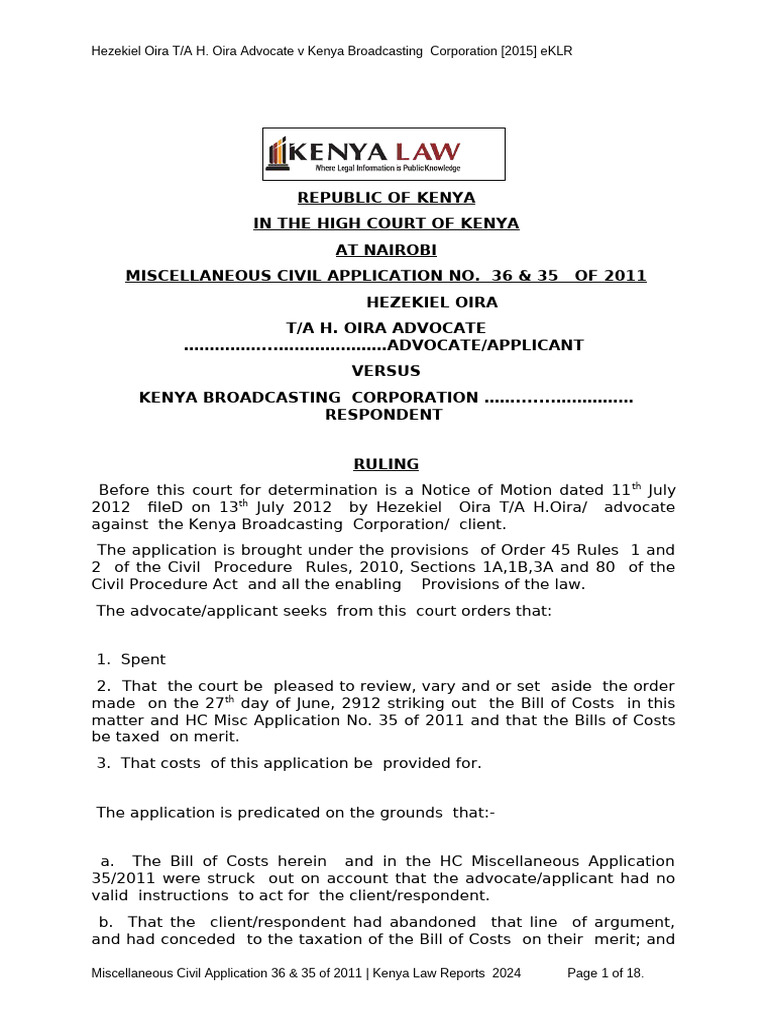 Miscellaneous Civil Application 36 & 35 of 2011 | PDF | Appellate Court ...