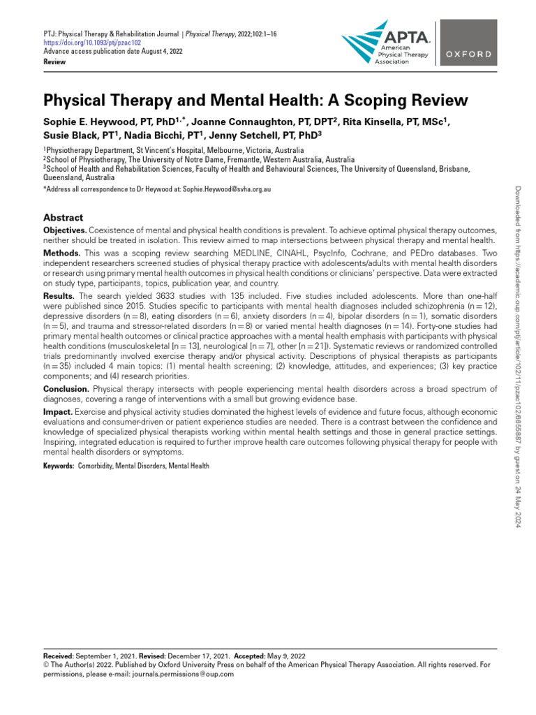 Physical Therapy's Role in Mental Health | PDF | Mental Disorder ...