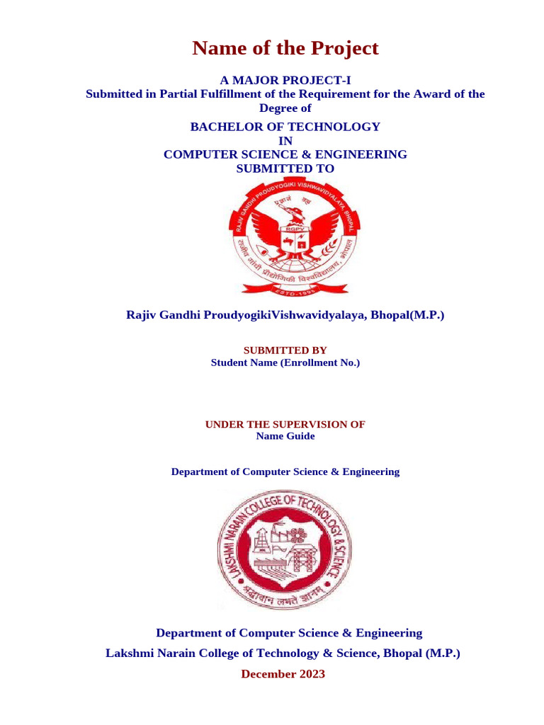 1MAJOR PROJECT-I Cover_page final for CSE-Dec-2023 (1) | PDF | Career ...