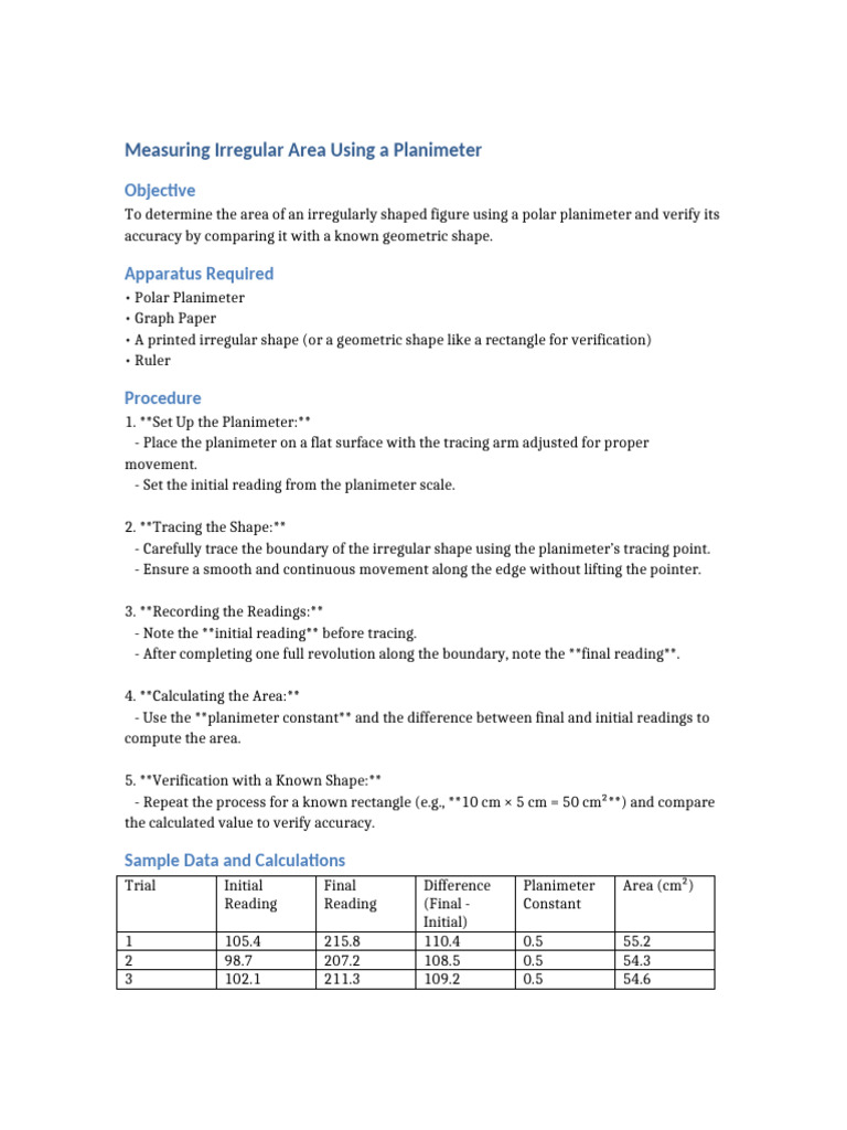 Measure Irregular Area with Planimeter | PDF