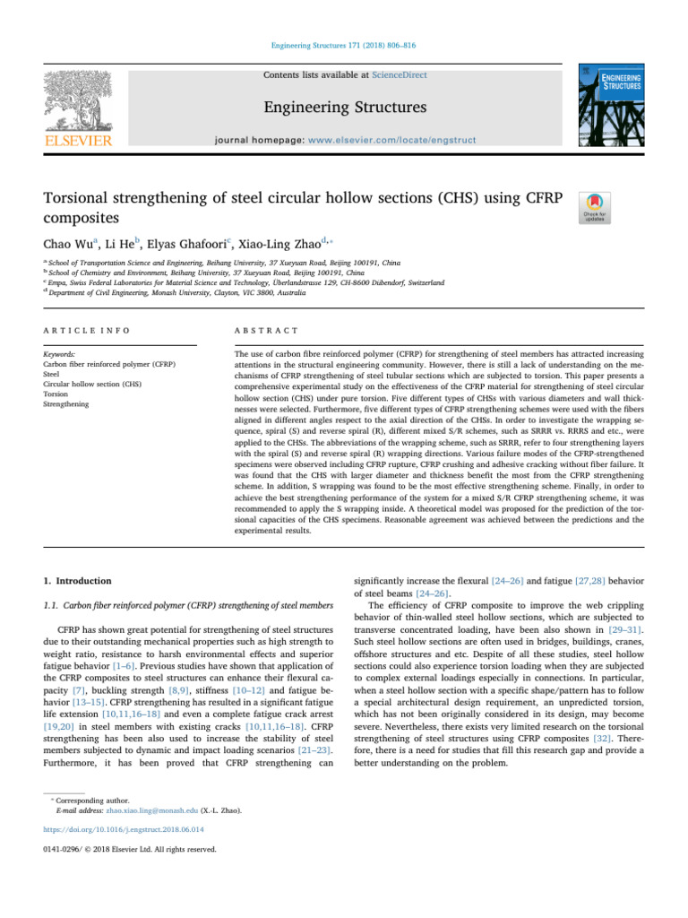 Torsional Strengthening of Steel Circular Hollow Sections (CHS) Using ...